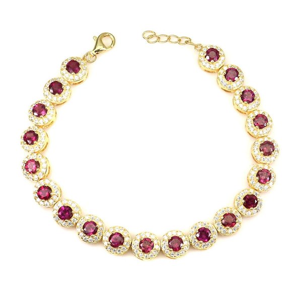 NEW Rhodolite 20 4MM Garnet with CZ Halo Settings 925 Gold Vermeil Bracelet - Picture 8 of 9